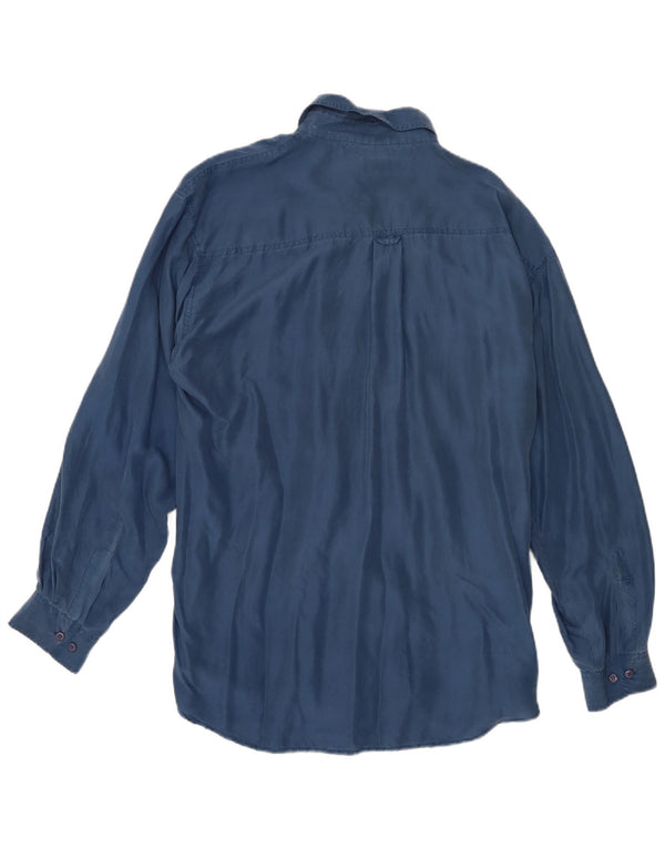 Camicia vintage da uomo grande in seta blu