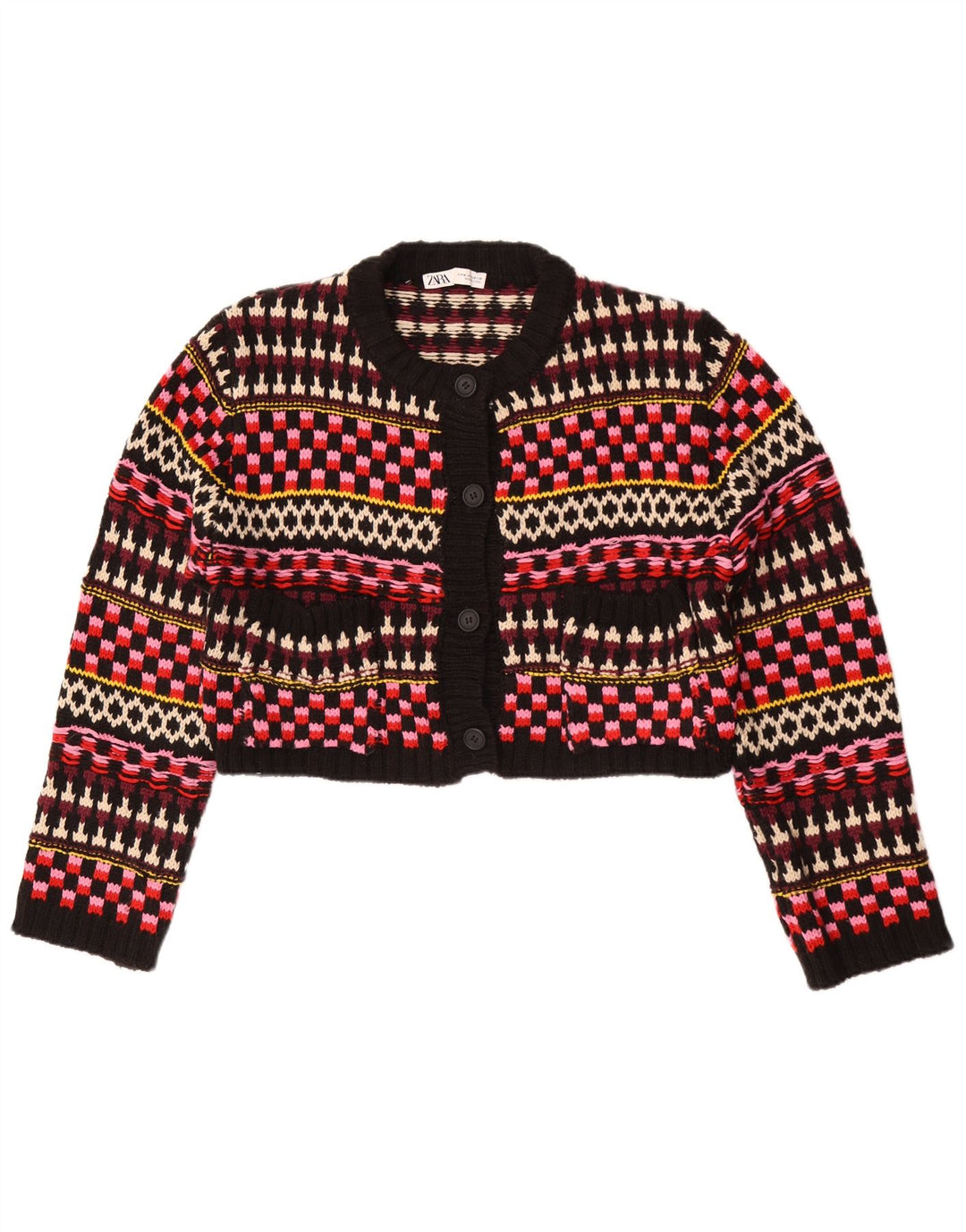 Maglione cardigan vestibilità ampia da donna Zara UK 14 medio multicolore geometrico