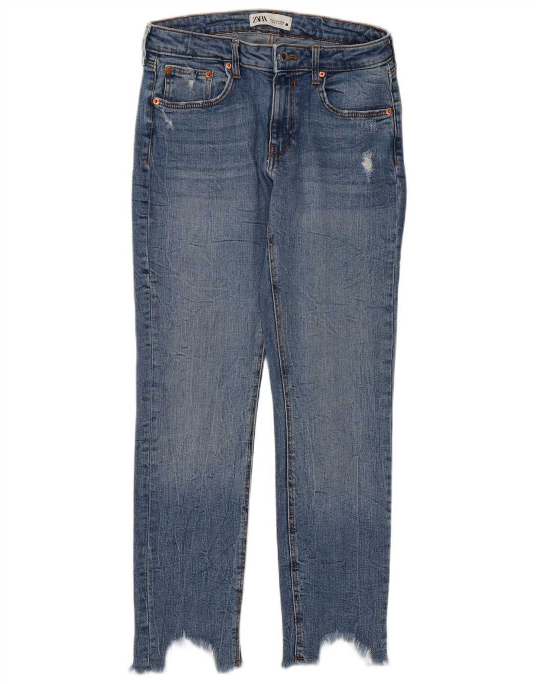 Jeans corti effetto invecchiato Zara da donna EU 40 medio W30 L27 blu