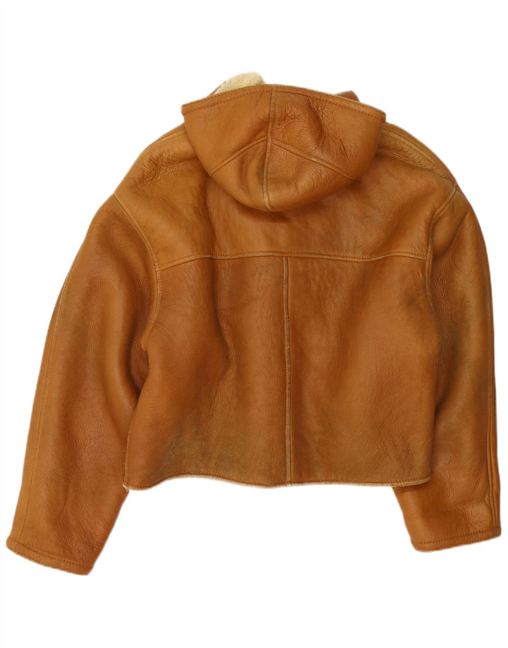 Montgomery da donna vintage in montone con cappuccio UK 16 grande marrone