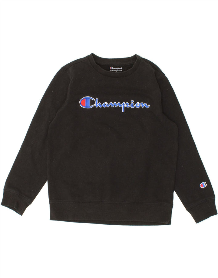 CHAMPION Boys Graphic Sweatshirt Jumper 9-10 Years Medium Black Cotton Vintage Champion and Second-Hand Champion from Messina Hembry 