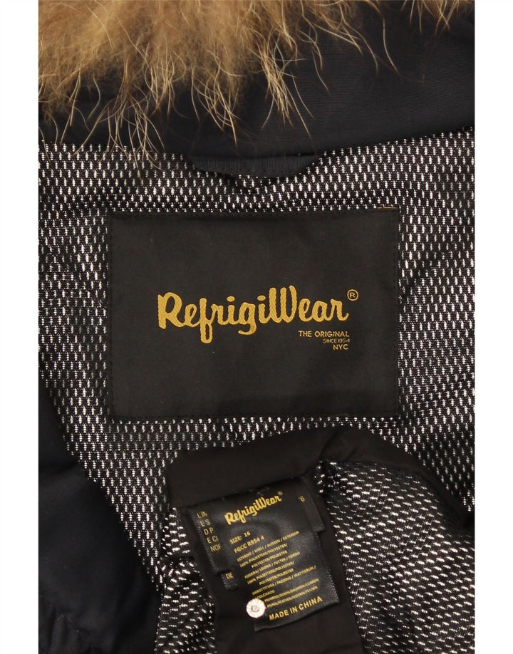 Giacca imbottita con cappuccio da donna Refrigiwear UK 16 grande poliestere blu navy