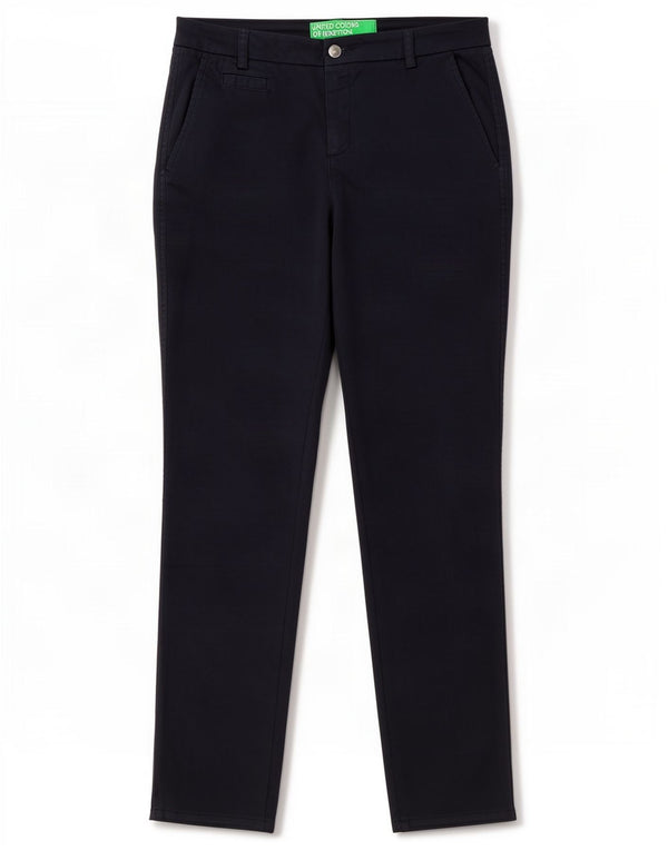 Pantaloni chino slim da donna Benetton UK 12 medi W30 L28 cotone blu navy