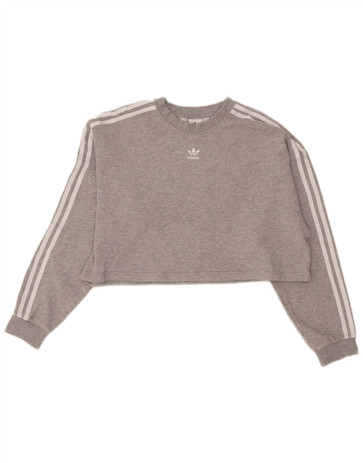 Felpa oversize corta Adidas da donna, maglione UK 8, piccolo cotone grigio
