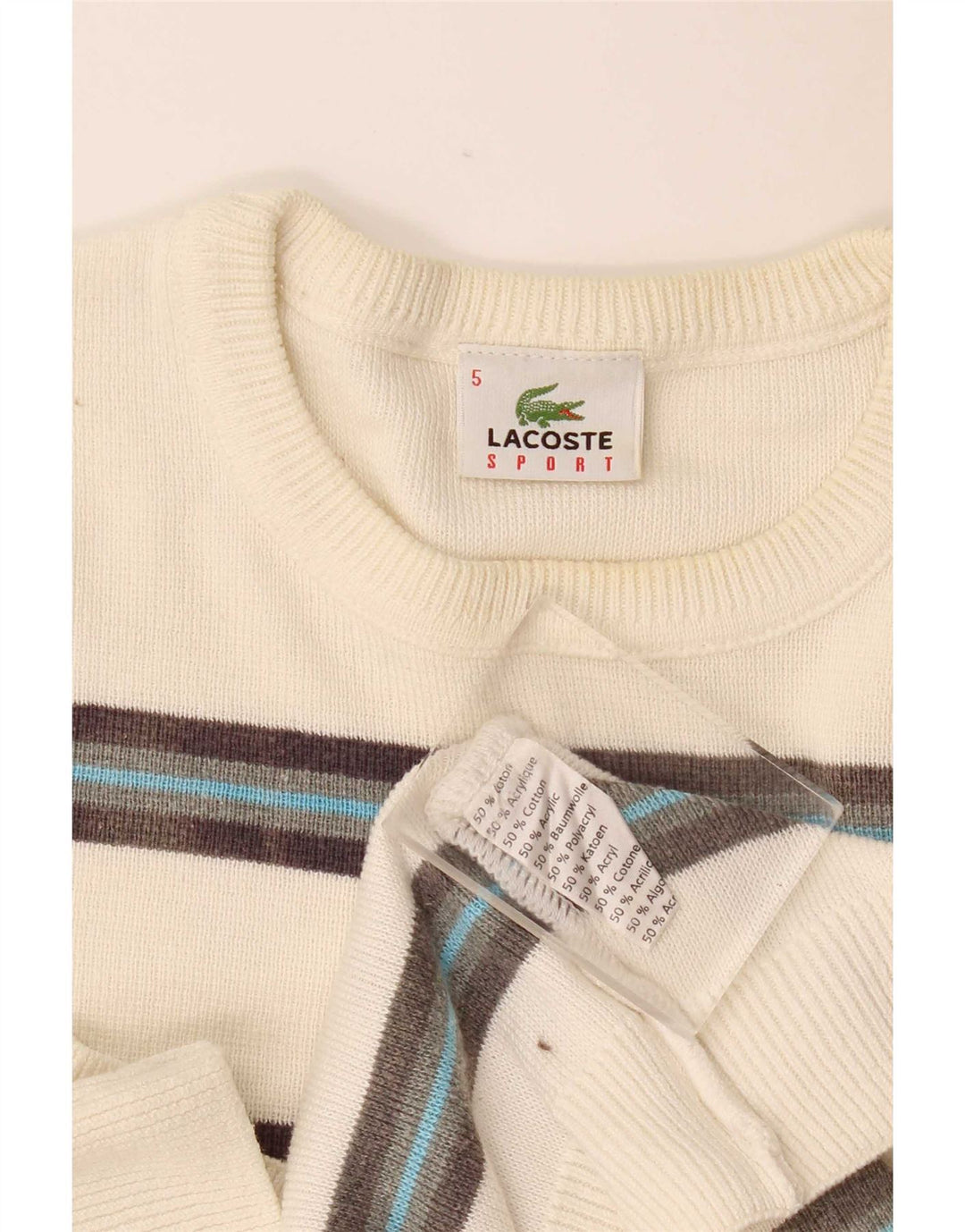 Maglione maglione girocollo da uomo Lacoste taglia 5 grande cotone a righe bianche