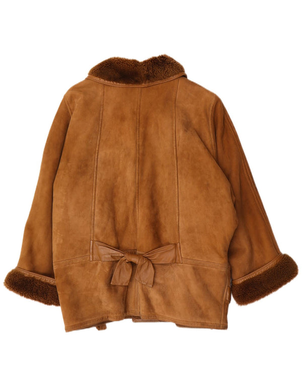 Giacca in shearling oversize da donna vintage con maniche a 3/4 EU 46 XL Marrone