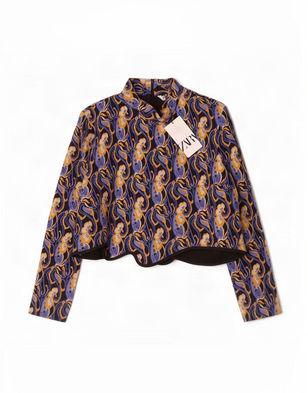 Top corto a maniche lunghe da donna Zara UK 18 XL Paisley multicolore