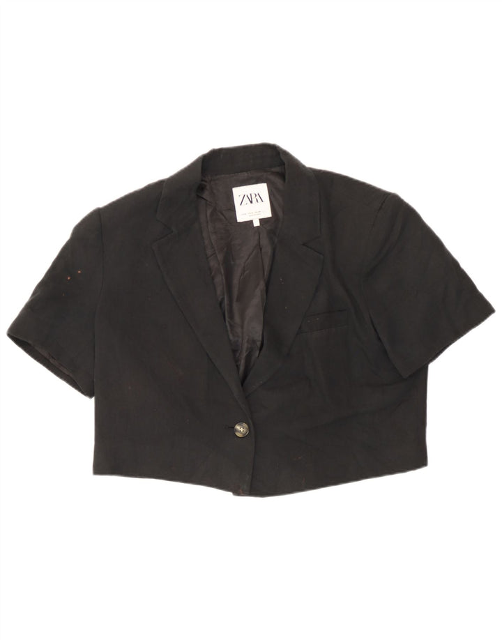 Giacca Bolero a maniche corte da donna Zara UK 14 Lino nero medio