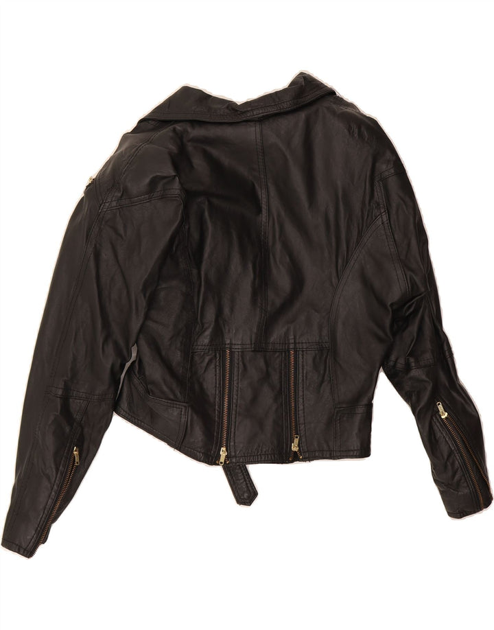 VINTAGE Womens Crop Leather Jacket UK 12 Medium Black Vintage Vintage and Second-Hand Vintage from Messina Hembry 
