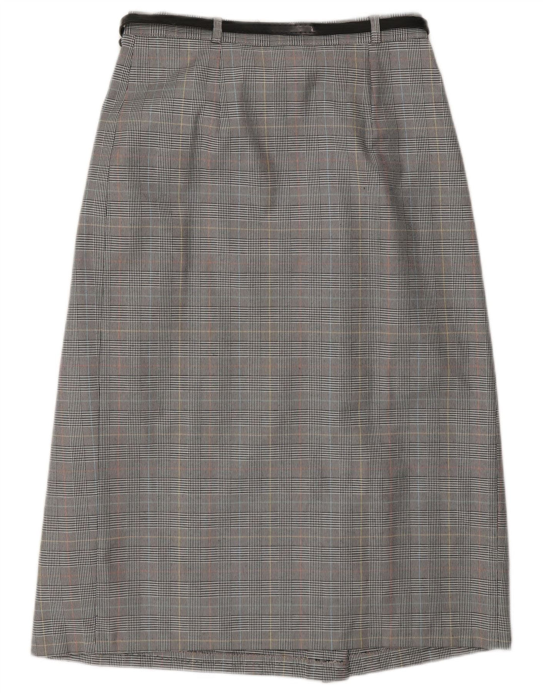Gonna a portafoglio da donna vintage UK 10 piccola W27 poliestere pied de poule grigio