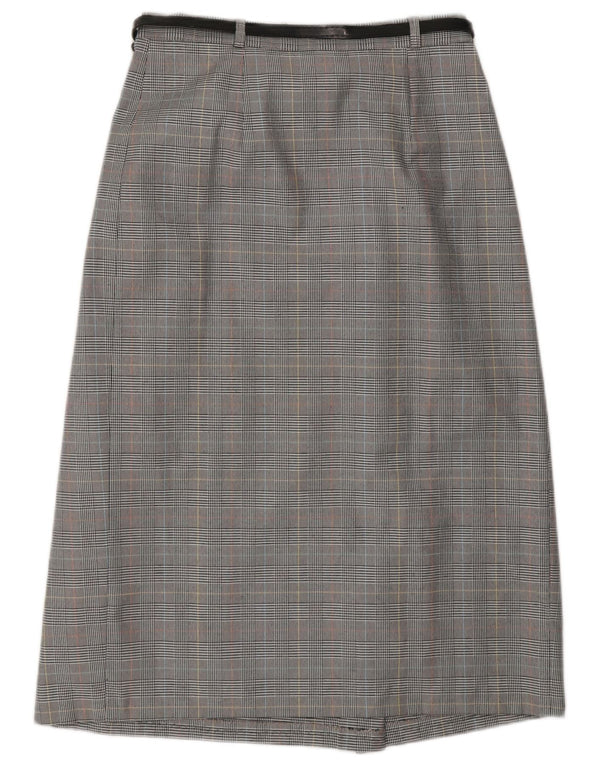 Gonna a portafoglio da donna vintage UK 10 piccola W27 poliestere pied de poule grigio