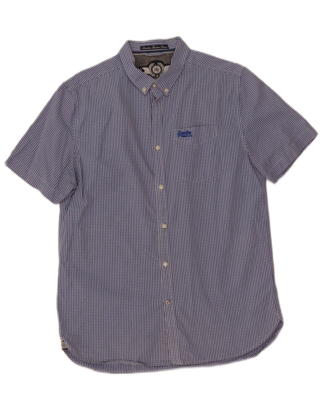 Camicia a maniche corte da uomo Superdry XL in cotone a quadri blu
