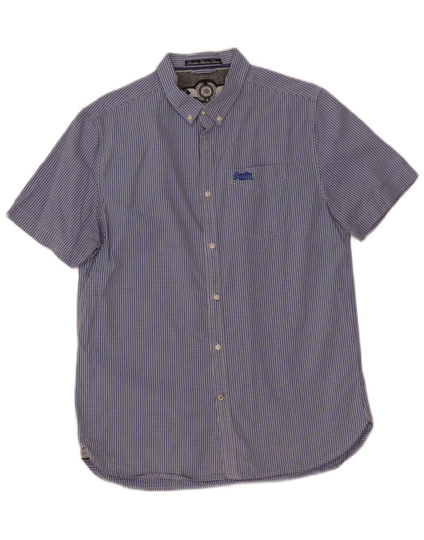Camicia a maniche corte da uomo Superdry XL in cotone a quadri blu