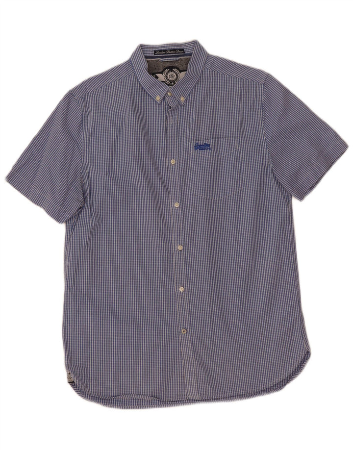 Camicia a maniche corte da uomo Superdry XL in cotone a quadri blu