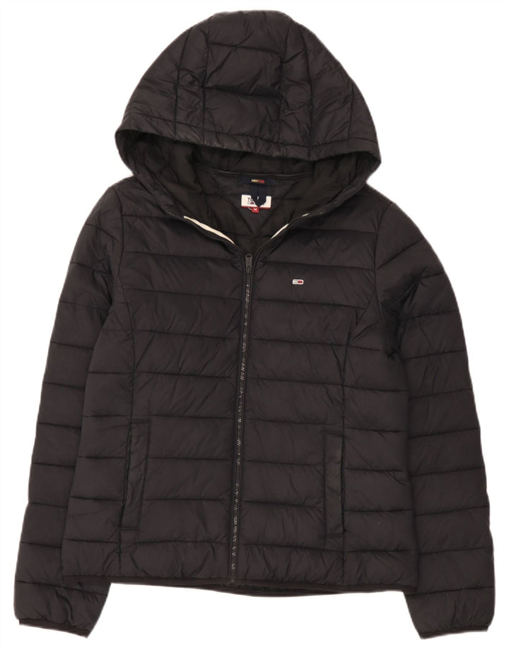 Giacca imbottita con cappuccio da donna Tommy Hilfiger UK 14 media nera in poliammide
