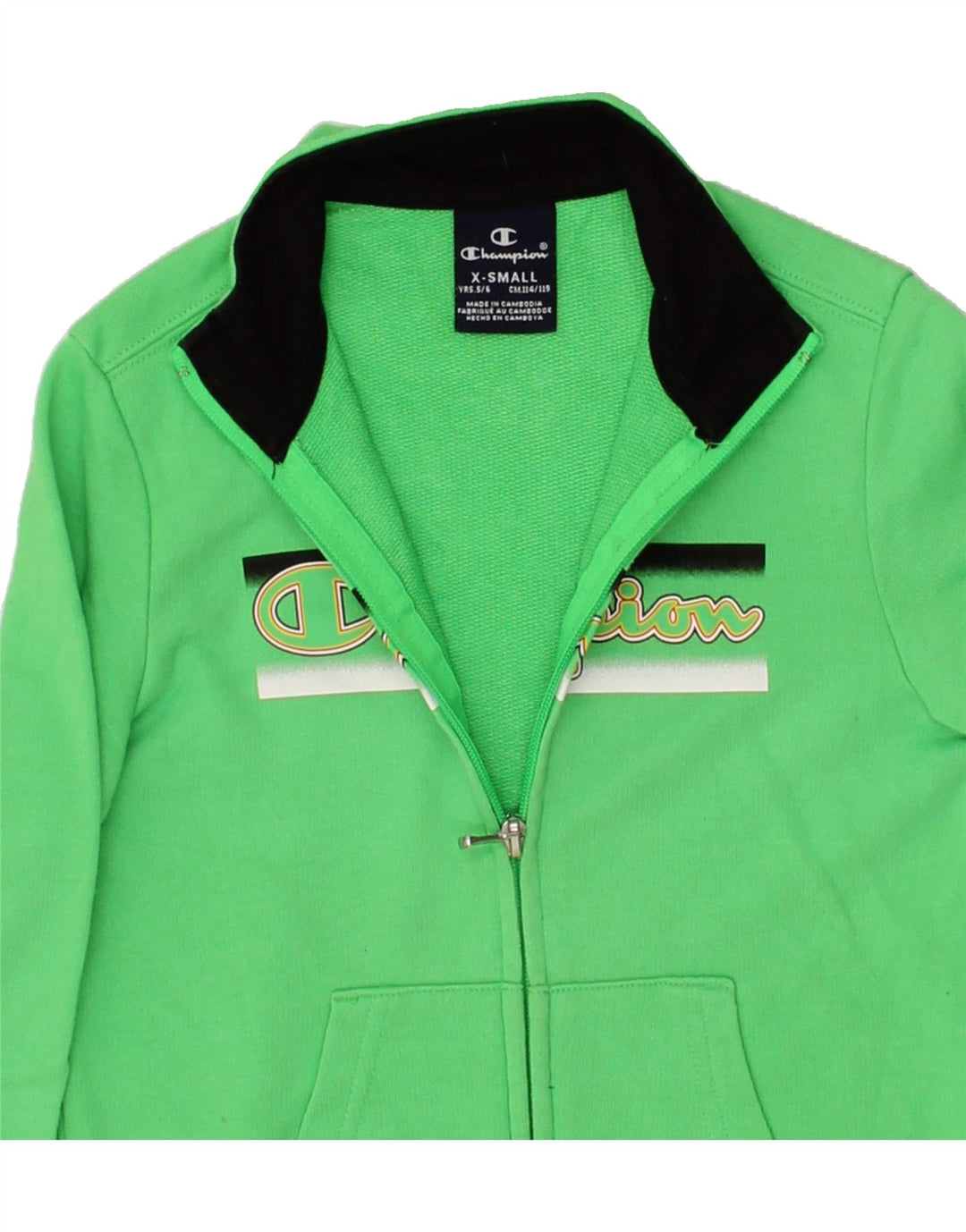 CHAMPION Boys Graphic Tracksuit Top Jacket 5-6 Years XS  Green Vintage Champion and Second-Hand Champion from Messina Hembry 