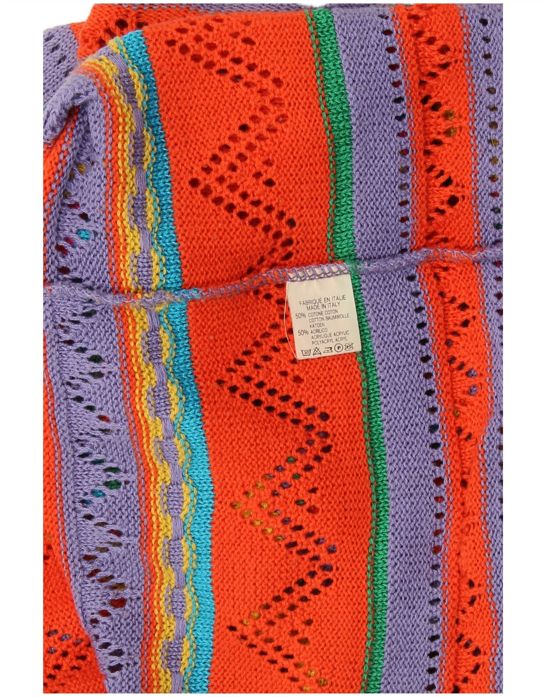 Maglione maglione girocollo da donna VINTAGE UK 16 grandi strisce multicolori