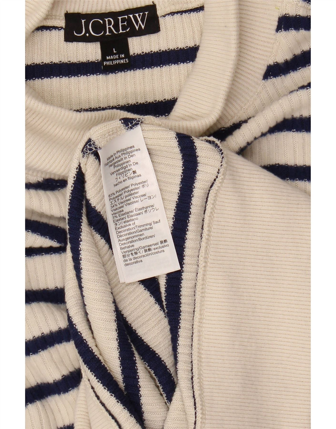 J. CREW Womens Turtle Neck Jumper Sweater UK 16 Large Off White Striped Vintage J. Crew and Second-Hand J. Crew from Messina Hembry 