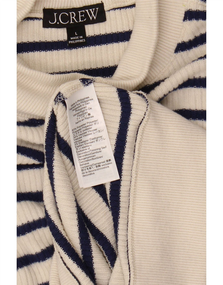 J. CREW Womens Turtle Neck Jumper Sweater UK 16 Large Off White Striped Vintage J. Crew and Second-Hand J. Crew from Messina Hembry 
