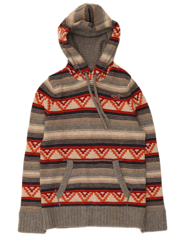 HOLLISTER Maglione da uomo con cappuccio maglione piccolo a righe multicolore azteco