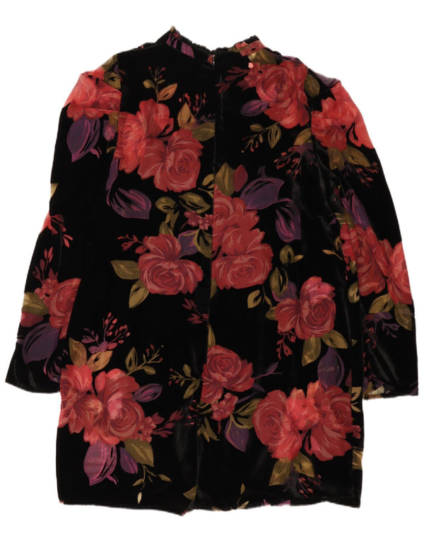 Abito a trapezio in velluto a maniche lunghe da donna Monsoon UK 16 Grande floreale nero