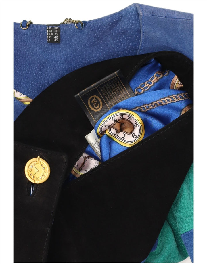 C&A Giacca da donna in pelle scamosciata con grafica corta UK 12 Colorblock blu medio