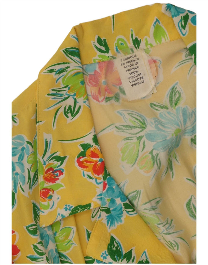 Abito camicia a maniche corte da donna VINTAGE UK 14 giallo medio floreale