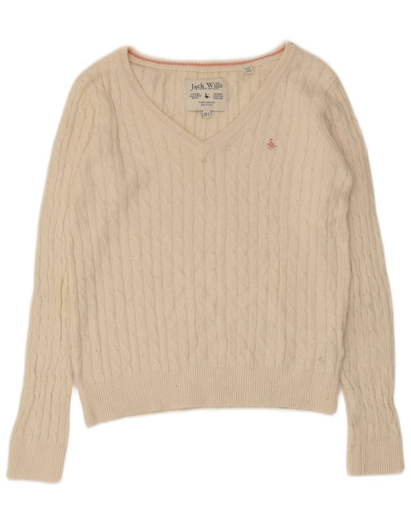 Maglione maglione con scollo a V da donna Jack Wills UK 10 piccolo cotone beige