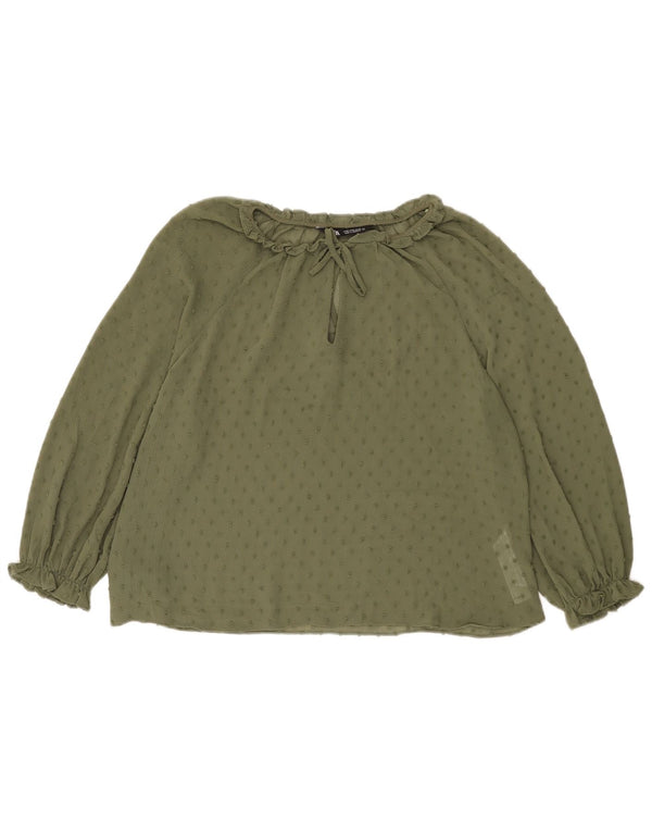 Top Zara da donna con maniche a 3/4 trasparenti, camicetta UK 14, medio, kaki maculato