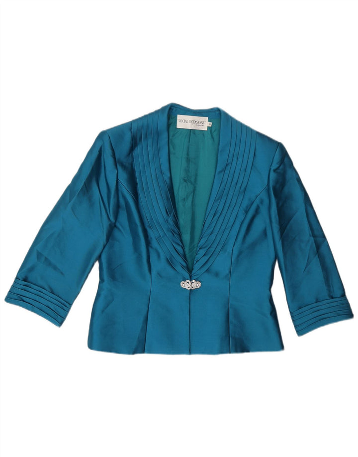 MON CHERI Womens 1 Button Blazer Jacket UK 8 Small Turquoise Silk Wedding