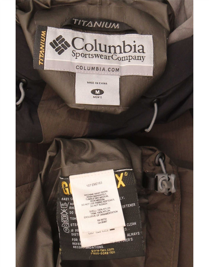 Giacca antipioggia da uomo Columbia con cappuccio in titanio UK 38 Colorblock marrone medio