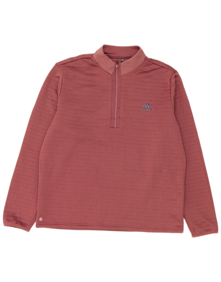 Adidas Uomo Zip Neck Pullover Tuta Top Large Bordeaux Poliestere