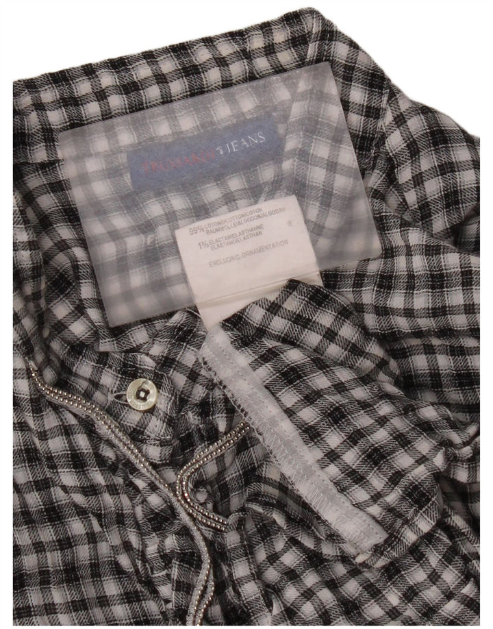 Camicia da donna Trussardi Jeans con volant sul davanti UK 14 Cotone a quadri neri grandi