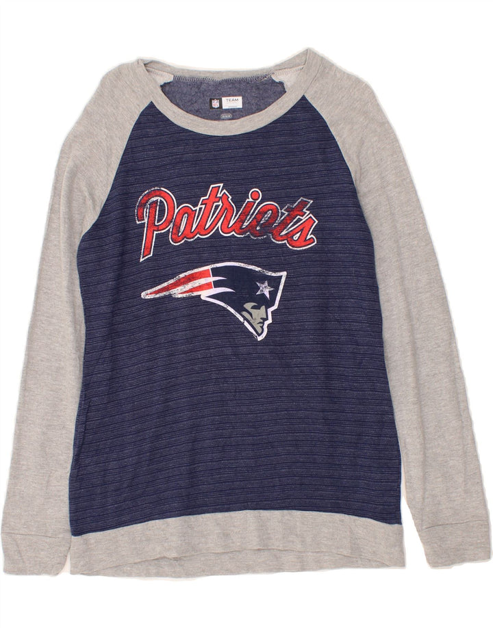 NFL Womens Patriots Sweatshirt Jumper UK 14 Medium Navy Blue Colourblock Vintage NFL and Second-Hand NFL from Messina Hembry 