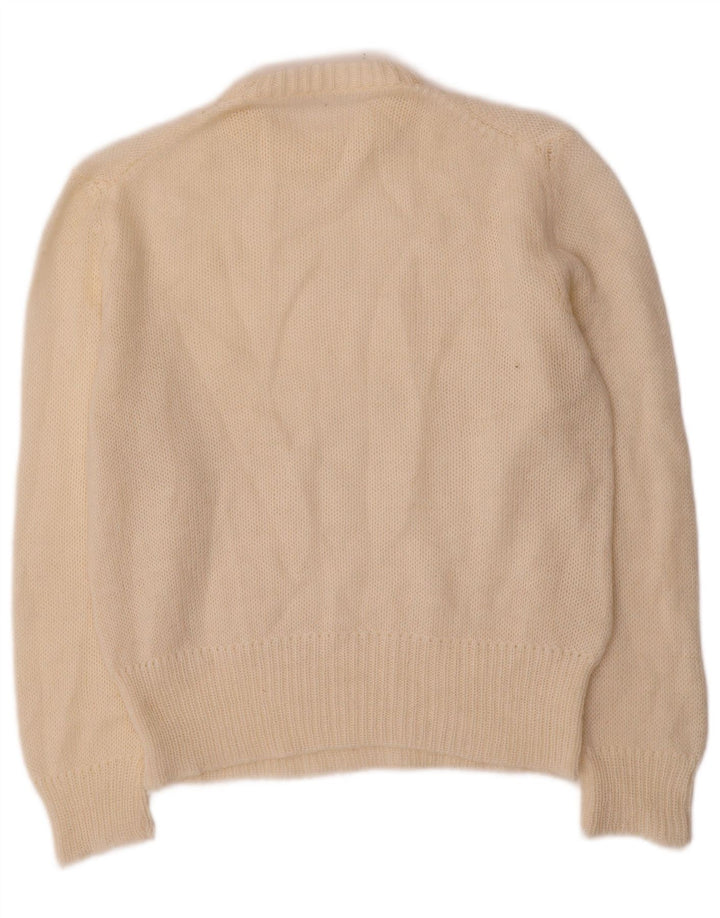 Maglione maglione girocollo da donna vintage UK 12 medio bianco sporco