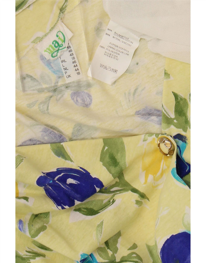 Abito camicia a maniche corte da donna VINTAGE UK 18 XL cotone floreale giallo