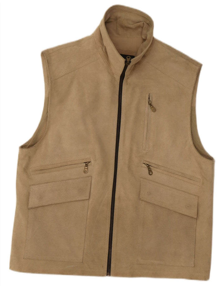 Gilet vintage da uomo in pelle scamosciata UK 38 in pelle beige media