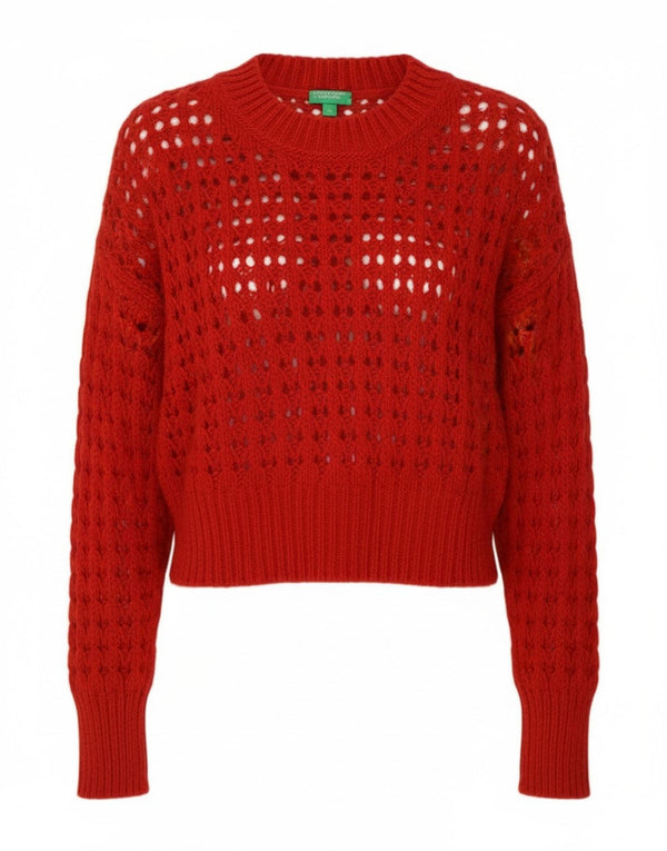 Maglione maglione girocollo oversize corto all'uncinetto da donna Benetton UK 4 XS Rosso