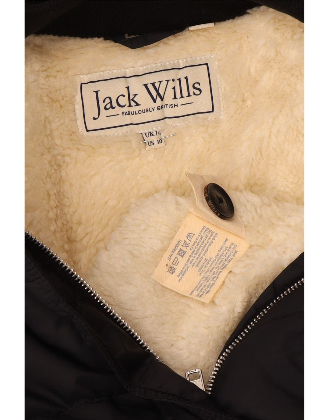 JACK WILLS Giacca imbottita con cappuccio da donna UK 14 Large Nero Nylon