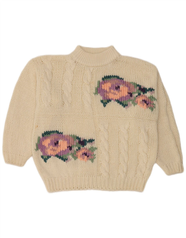 Maglione da donna Nicolucchi con collo alto e taglia unica floreale bianco sporco