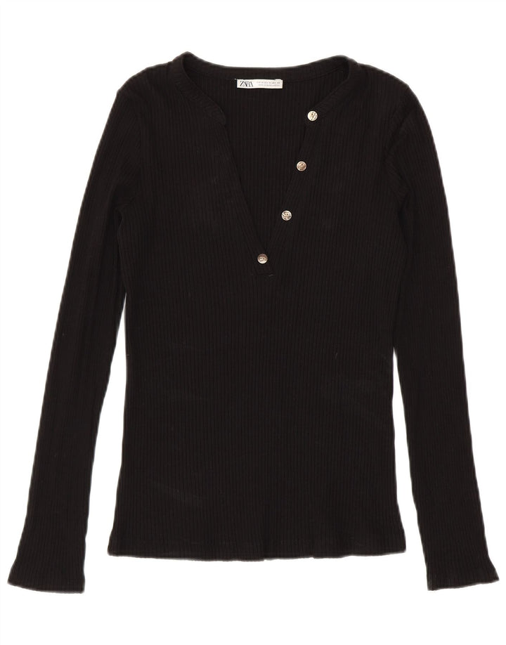 Top Zara da donna a maniche lunghe UK 12 medio nero modal