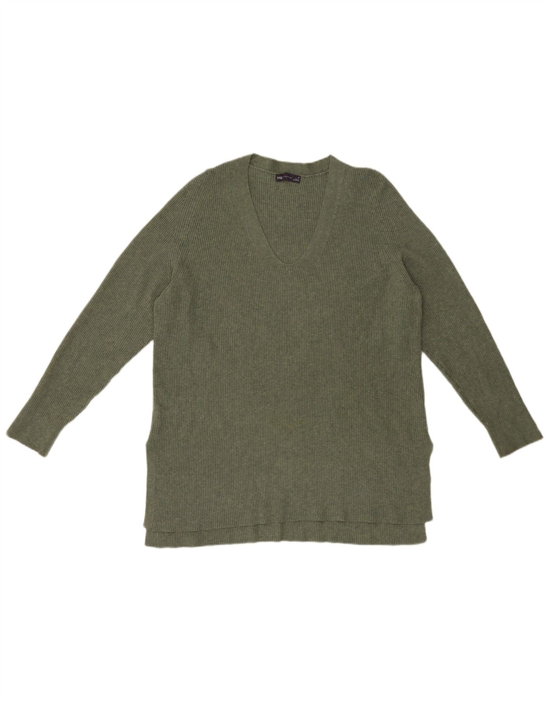 Maglione maglione con scollo a V da donna Marks & Spencer UK 16 grande poliestere verde