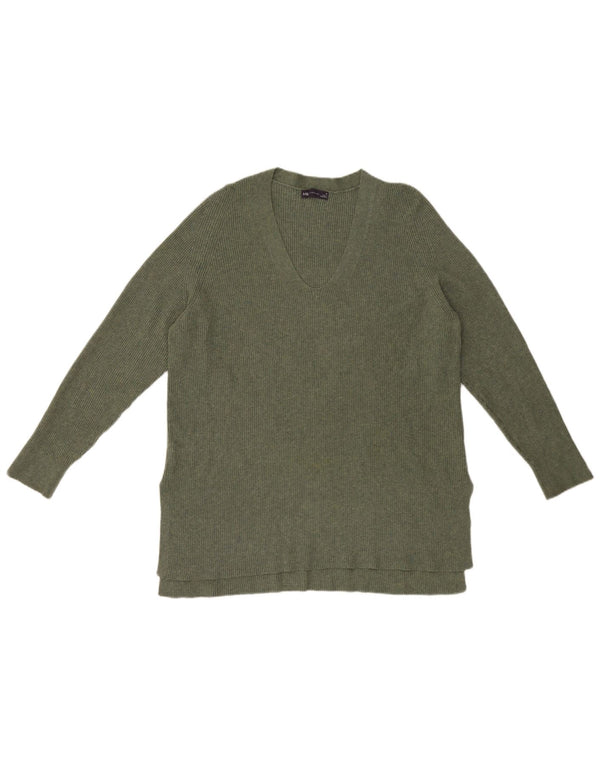 Maglione maglione con scollo a V da donna Marks & Spencer UK 16 grande poliestere verde