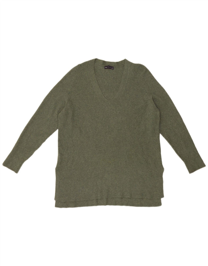Maglione maglione con scollo a V da donna Marks & Spencer UK 16 grande poliestere verde