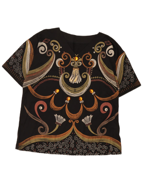 T-shirt grafica da donna vintage con motivo astratto Top UK 16 grande nera