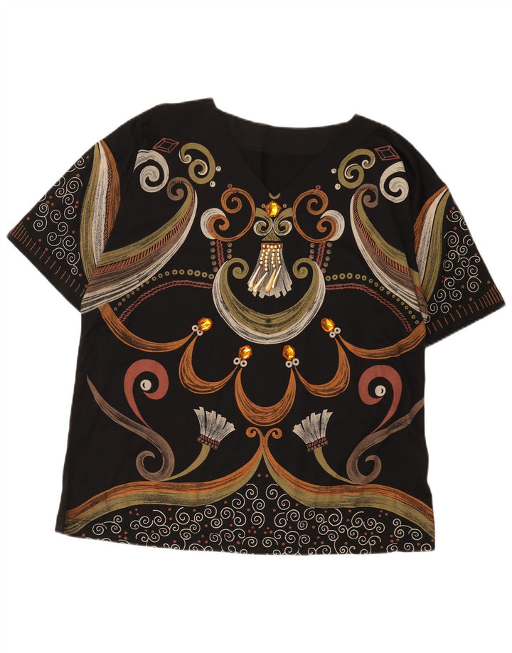 T-shirt grafica da donna vintage con motivo astratto Top UK 16 grande nera