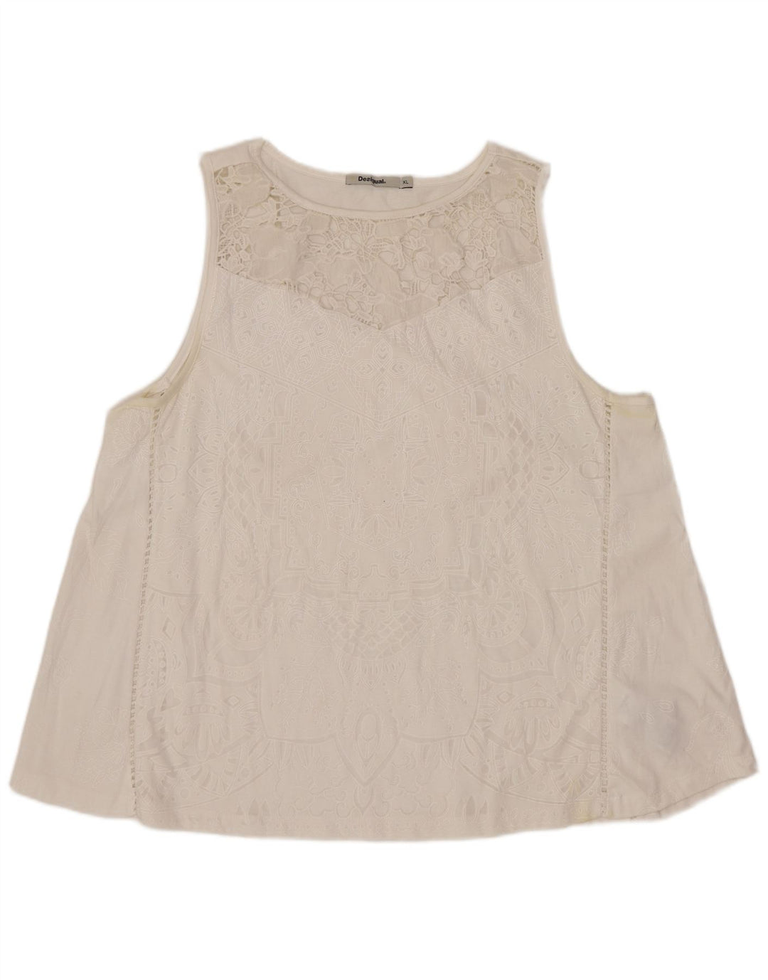 Desigual Camicetta senza maniche da donna Top UK 18 XL Poliestere floreale bianco