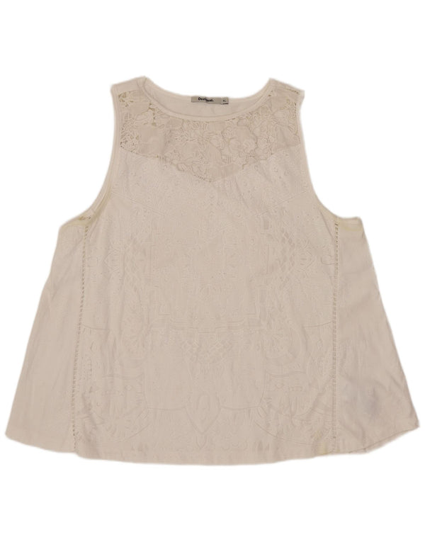Desigual Camicetta senza maniche da donna Top UK 18 XL Poliestere floreale bianco
