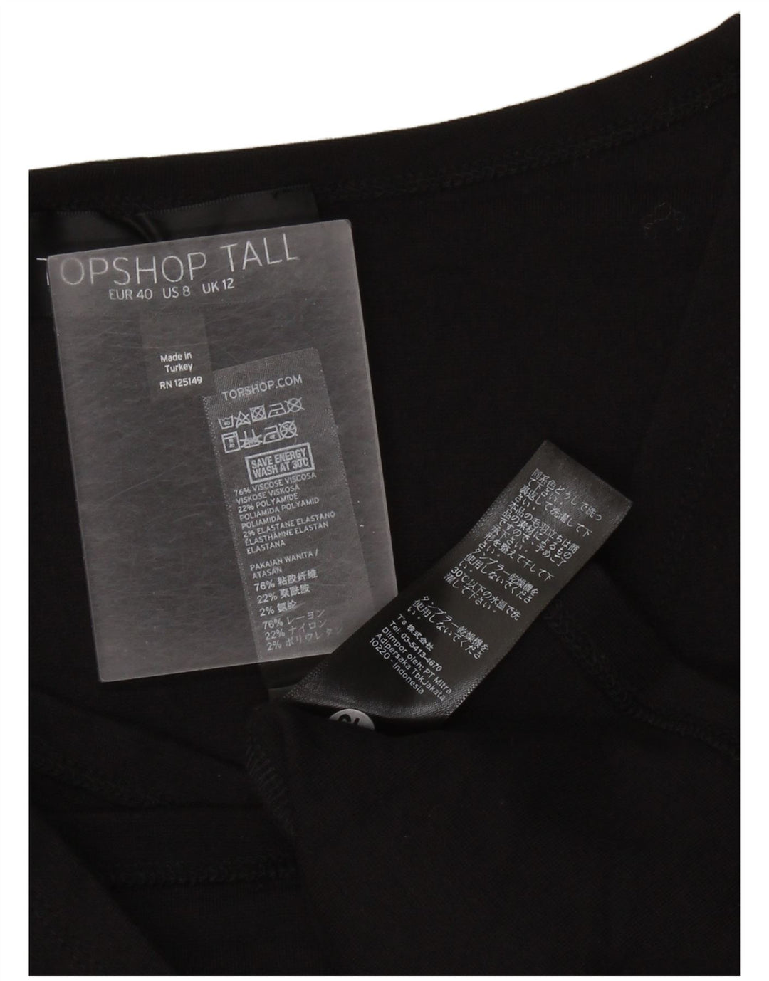 Topshop Abito aderente alto da donna UK 12 Viscosa nera media