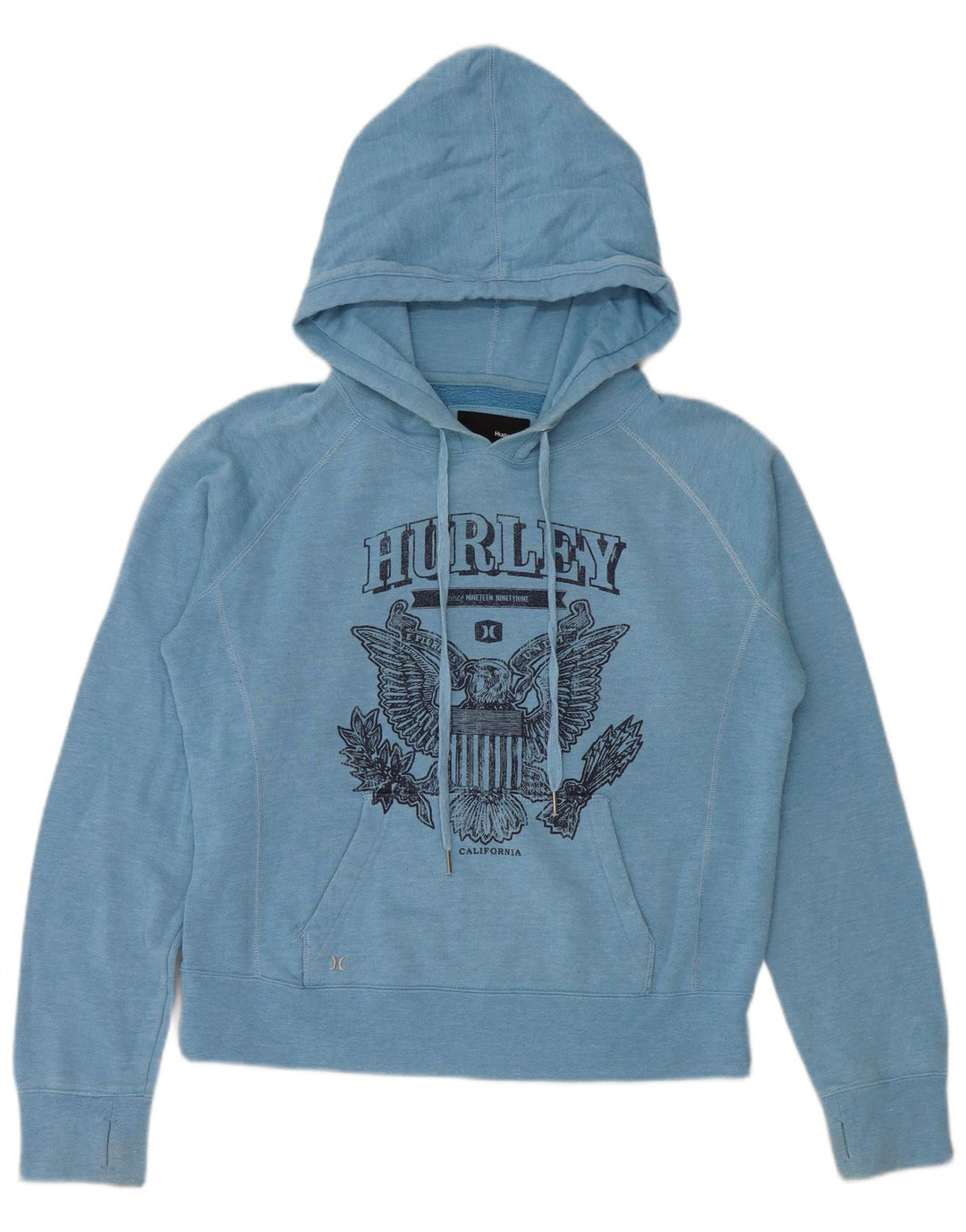 Felpa con cappuccio grafica HURLEY California da donna UK 14 Poliestere blu medio